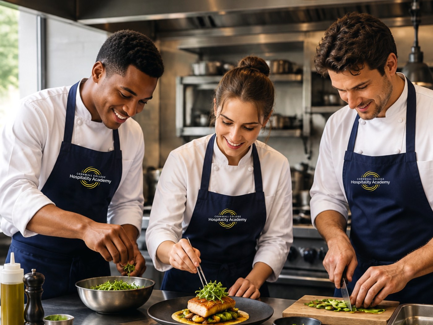 Branded café aprons made by Unicas Prints